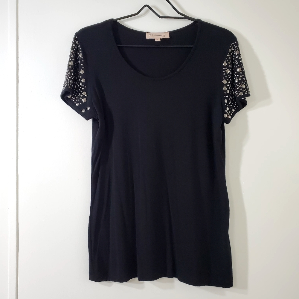 Black Embellished Sleeve Womens Top Medium